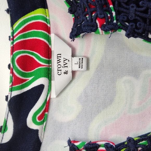 Crown & Ivy Dress Knee Length Size L Preppy Knit Elephant Print Black Red Green - Picture 7 of 12